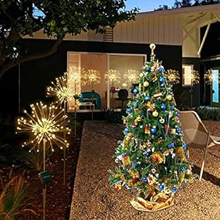 120 LED Solar Garden Decorative Firework Light Outdoor,2 Flashing Modes,Firework Stake Landscape Starburst Fairy Light,DIY Flowers Trees for Gifts Christmas Party Wedding (warm white, 2 pcs)