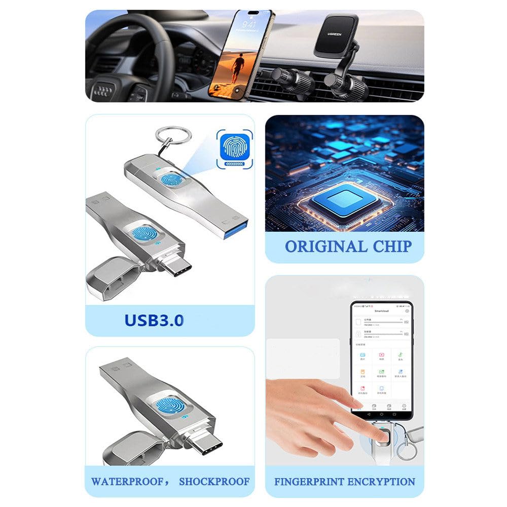 Chiavetta USB C con crittografia biometrica sicura e Impronta Digitale, Memoria Esterna Portatile, chiavetta USB con crittografia delle Impronte digitali