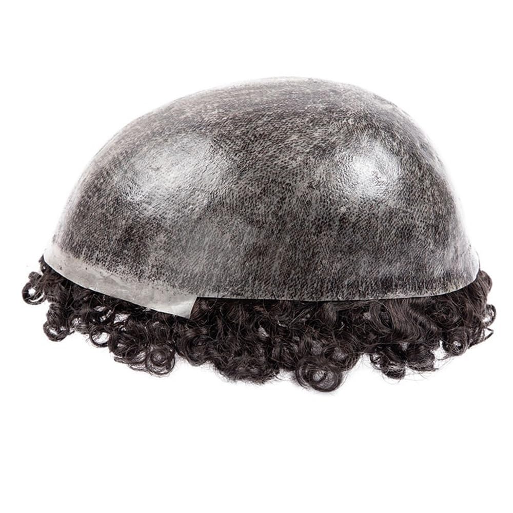 Tupecik męski Peruka Afro Curly dla mężczyzn 0,1 mm Wstrzykiwanie Pełna skóra męska Proteza włosów 6 Kręcone peruki z ludzkich Treski(6x9)