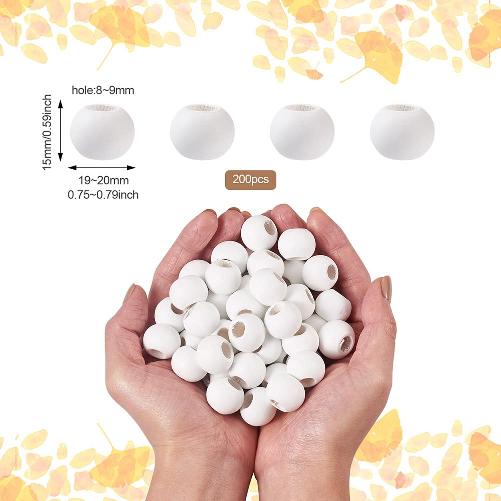 Craftdady 200pcs Natural Wood Round Beads White Large Wooden Spacer Barrel Beads 20x15mm for DIY Jewellery Macrame Crafts Making Hole: 10mm - Image 3