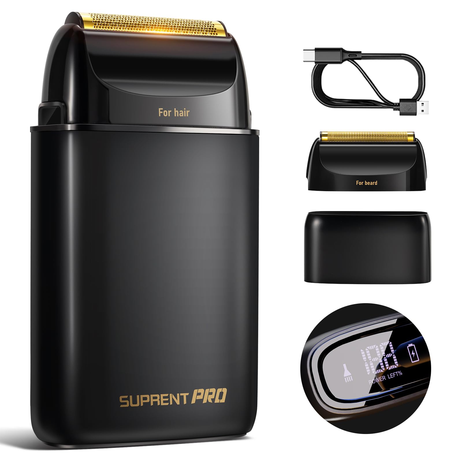SUPRENT PRO Mens Foil Shaver Professional, Portable Men’s Facial Hair Groomer Magnetic Blade?Electric Razors for Men(Black)