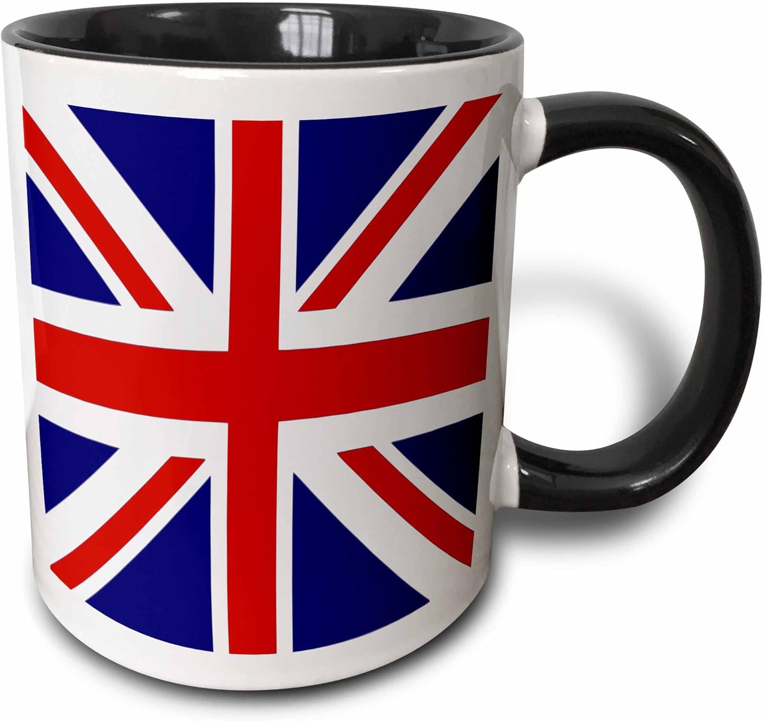 3dRose British Flag - red white blue Union Jack Great Britain United Kingdom UK England English souvenir GB 11oz Two-Tone Black Mug