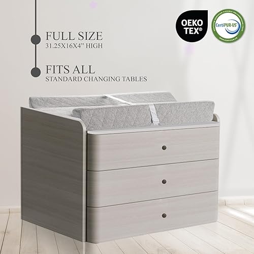 Miniatura 5 de Cambiador de bebé contorneado de algodón orgánico con colchón de espuma impermeable, incluye funda suave, extraíble y lavable, correa de seguridad,