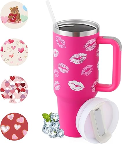 Miniatura 1 de Vaso de 40 onzas con asa y tapa con pajilla, taza de café aislada de acero inoxidable, taza de viaje, regalos de cumpleaños para mamá de hija e