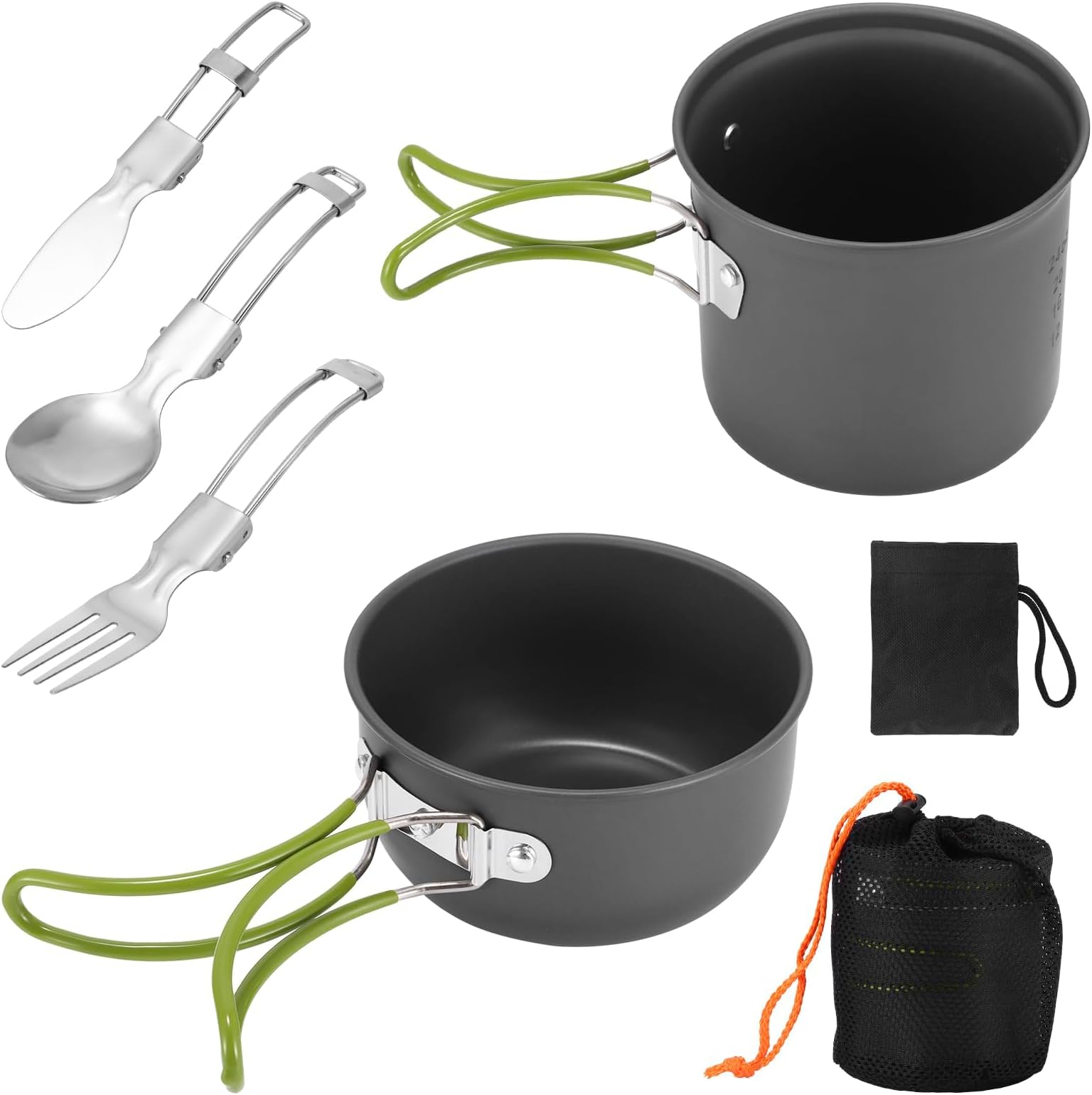 Camping Cooker Pan Set, Camping Cooking Set Portable Camping Pot and Pan Set with Foldable Cutlery, Easy to Clean, 1-2 People Cookware for Picnic Trekking and Hiking