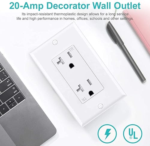 Miniatura 9 de Enchufe de salida, Decora Receptáculo, 15 Amp, 125 voltios, resistente a manipulaciones, conexión a tierra con placas de pared, certificación UL,