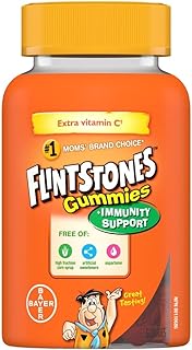 FLINTSTONES Kids Multivitamin Gummies Plus Immunity Support- Multivitamins for Kids, Kids Multivitamin Gummy With Zinc and Extra Vitamin C‡, Free of Artificial Sweeteners, Free of Aspartame, Free of Synthetic FD&C Dyes, 60 Gummies