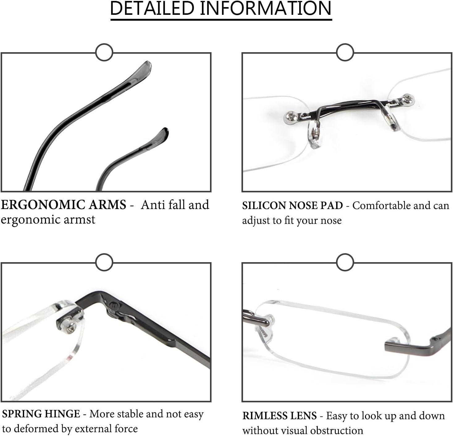 DXYXYO Mini Rimless Reading Glasses for Women Men, 2 Pack Slim Pocket Compact Metal Readers with Small Portable Case - Image 5