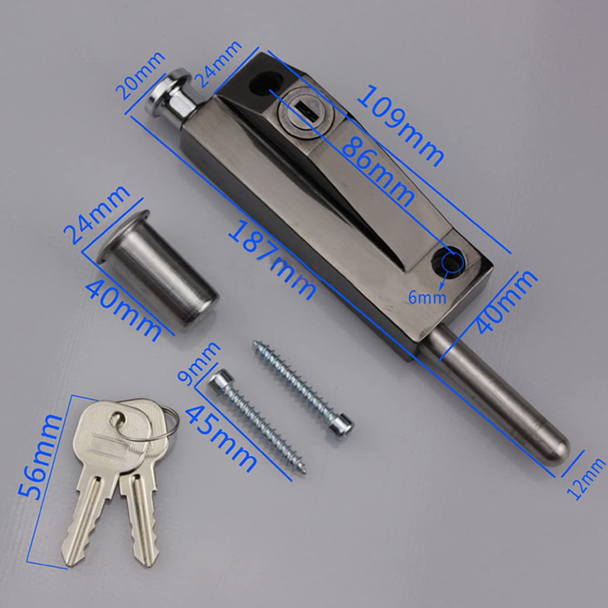 Unifizz Revolving Door Latch Lock, Safety Sliding Bolt Lock, Spring Latch, Suitable For Aluminum Wooden Automatic Doors, Black Bronze with Key 2pcs