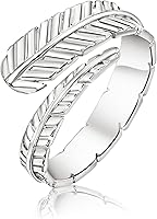 Vista 1 de Anillo de plumas ajustable, chapado en oro de 14 quilates sobre plata de ley 925, anillo de espiral personalizable con extremos abiertos, delicado