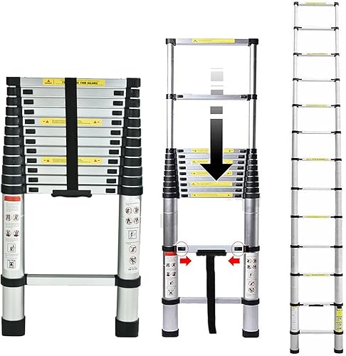 Escalera de extensión de 16.4 pies para el hogar, escalera telescópica de aluminio resistente de 330 libras, escalera telescópica portátil multiusos