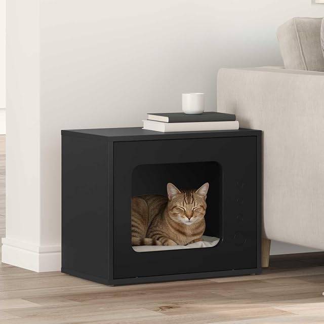 Foto 2 de 8 de vidaXL Casa para Gatos Negro 51 x 30 x 42,5 cm Madera de ingeniería
