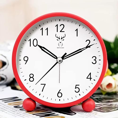 Reloj despertador para dormitorio, reloj despertador analógico de 4 pulgadas para dormitorio, funciona con pilas, reloj redondo con luz de fondo,
