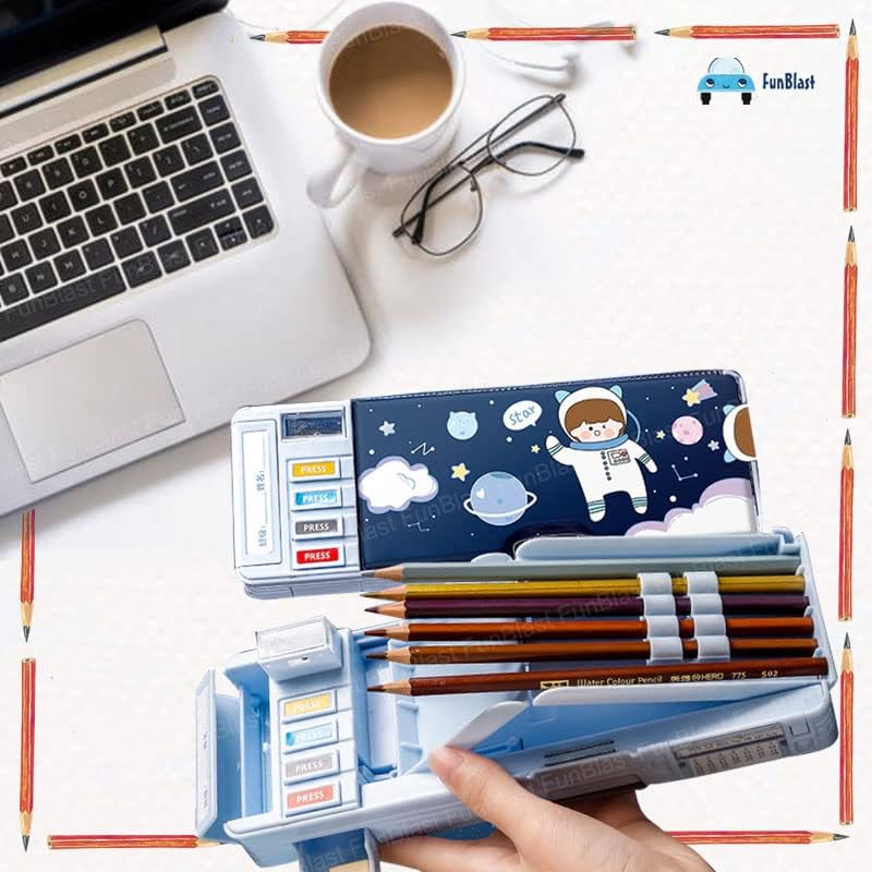 Image of LONGMIRE Plastic Pencil Box with Code Lock Pen Case Large Capacity Multi-Layer Multi-Function Storage Bag Secret Compartment Pencil Box for Kids- Multi-Color (Astronaut)