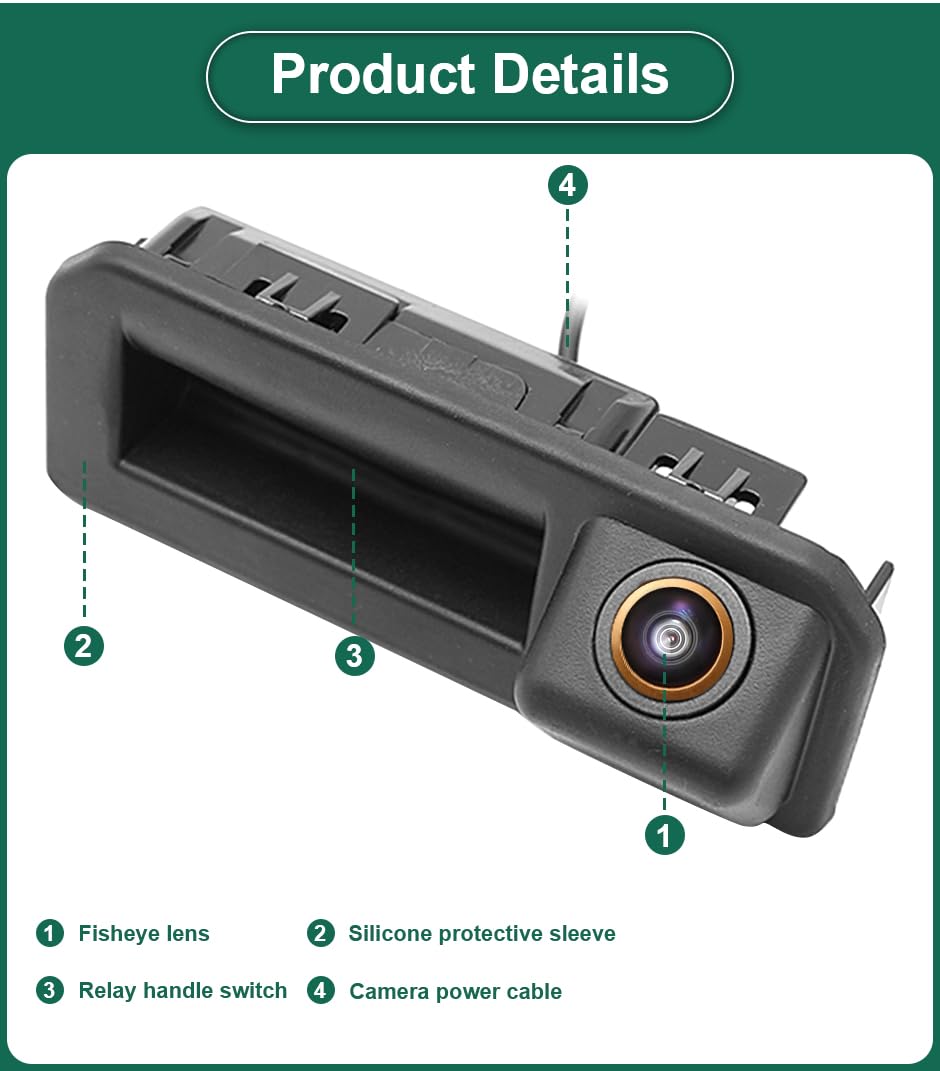 AHD 1080P - Cámara de visión trasera para Audi Q2 Q2L Q3 A5 A5L A6 A6L VW Polo Passat EOS Porsche Cayenne Skoda Kodiak lente ojo de pez 170 grados cámara de visión trasera con mango de