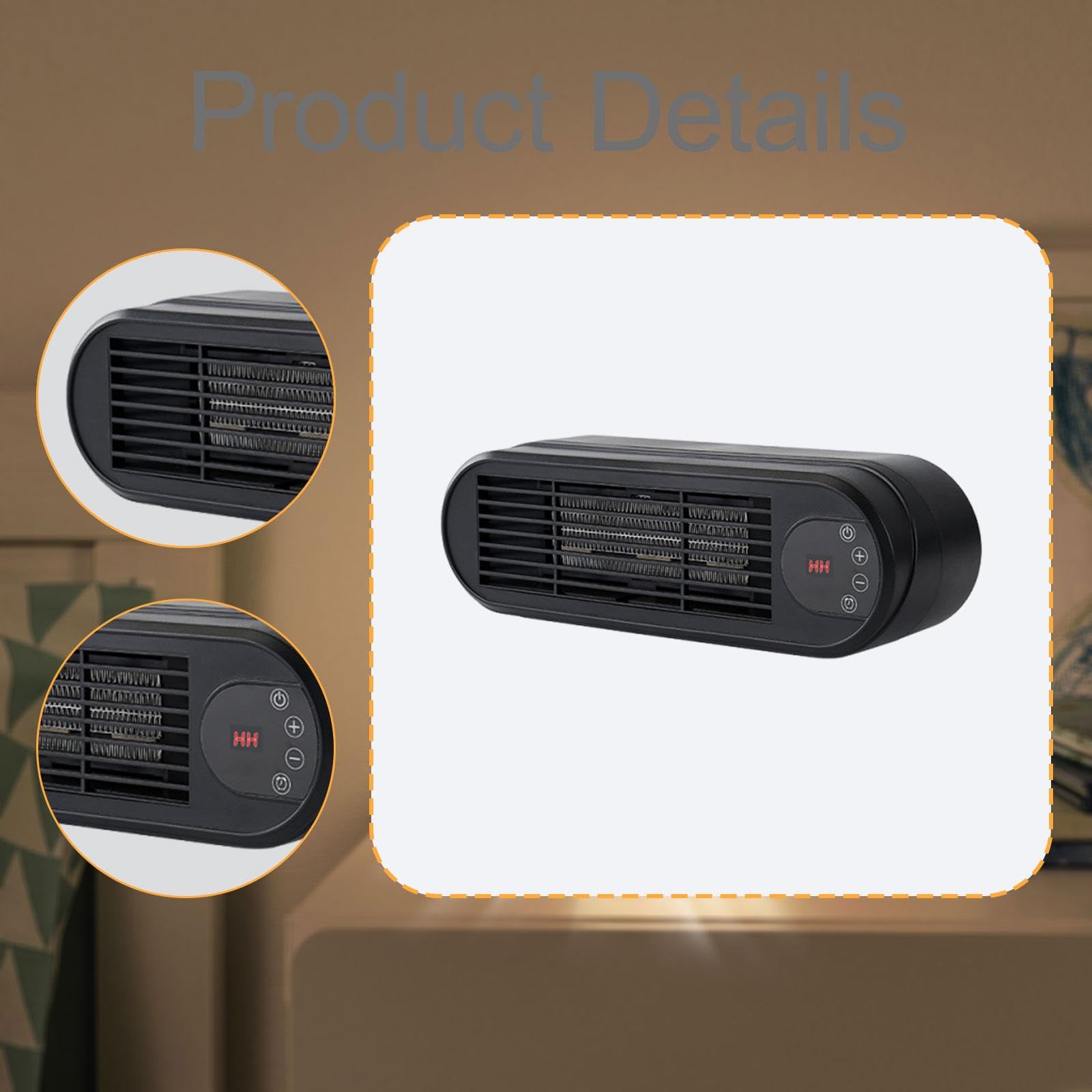 Colcolo Calefactor Eléctrico Portátil de Escritorio con Panel Táctil Ventilador de Cerámico PTC Temporizador Ajustable Control Remoto Adecuado para