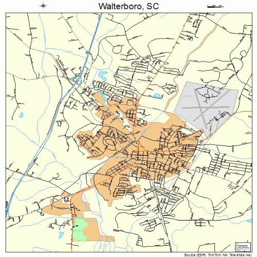 Large Street & Road Map of Walterboro, South Carolina SC Printed