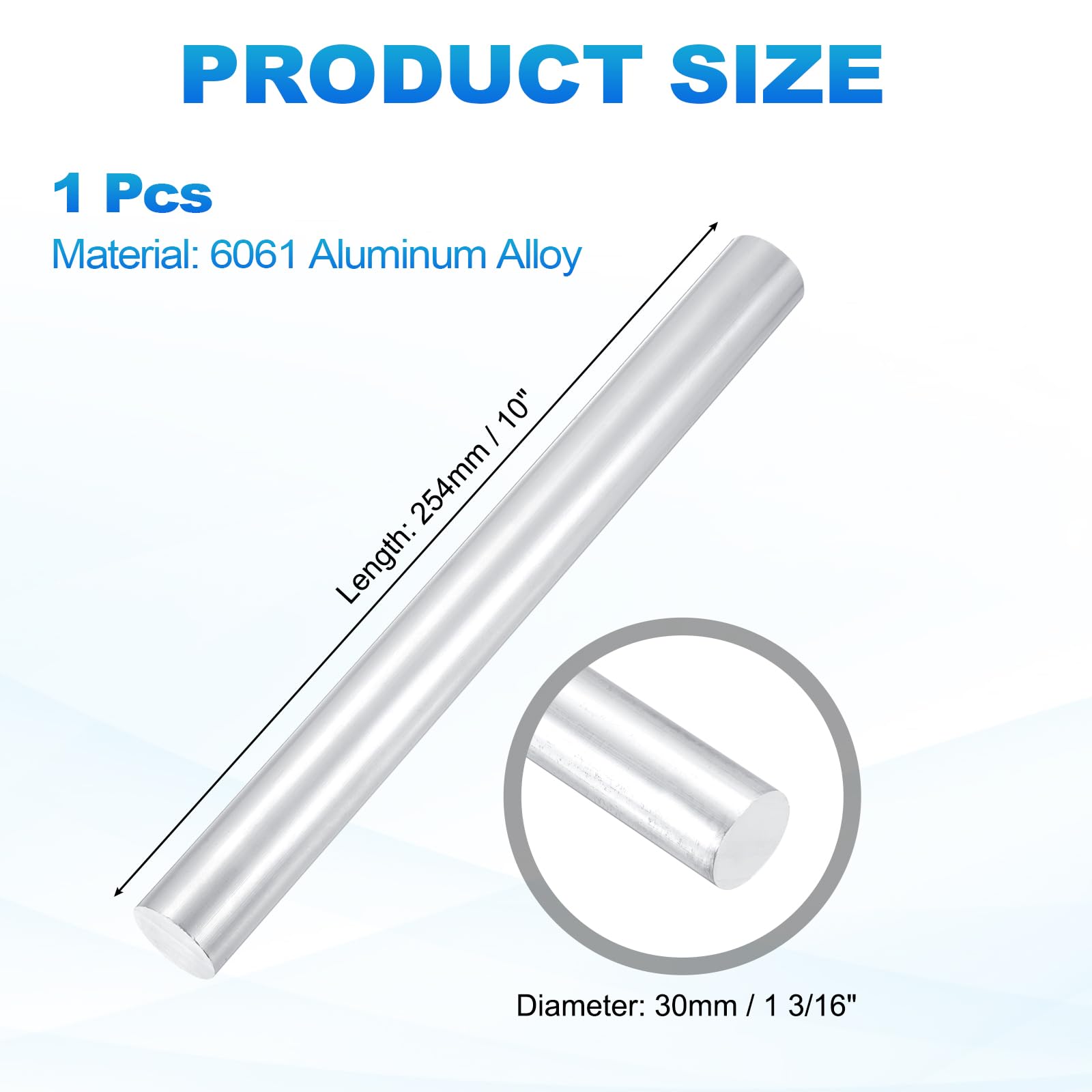 QUARKZMAN Barre Ronde En Aluminium 6061 De 1 3/16"(30mm) De Diamètre 10"(254mm) De Longueur Barre Pleine Pour Tournage Métal Bâton Ronde Pour Bricolage Industriel De Modèles, Ton Argenté
