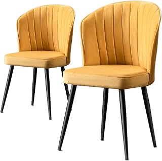 Menzzo Iria - Juego de 2 sillas (Terciopelo, Color Amarillo y Metal), Color Negro