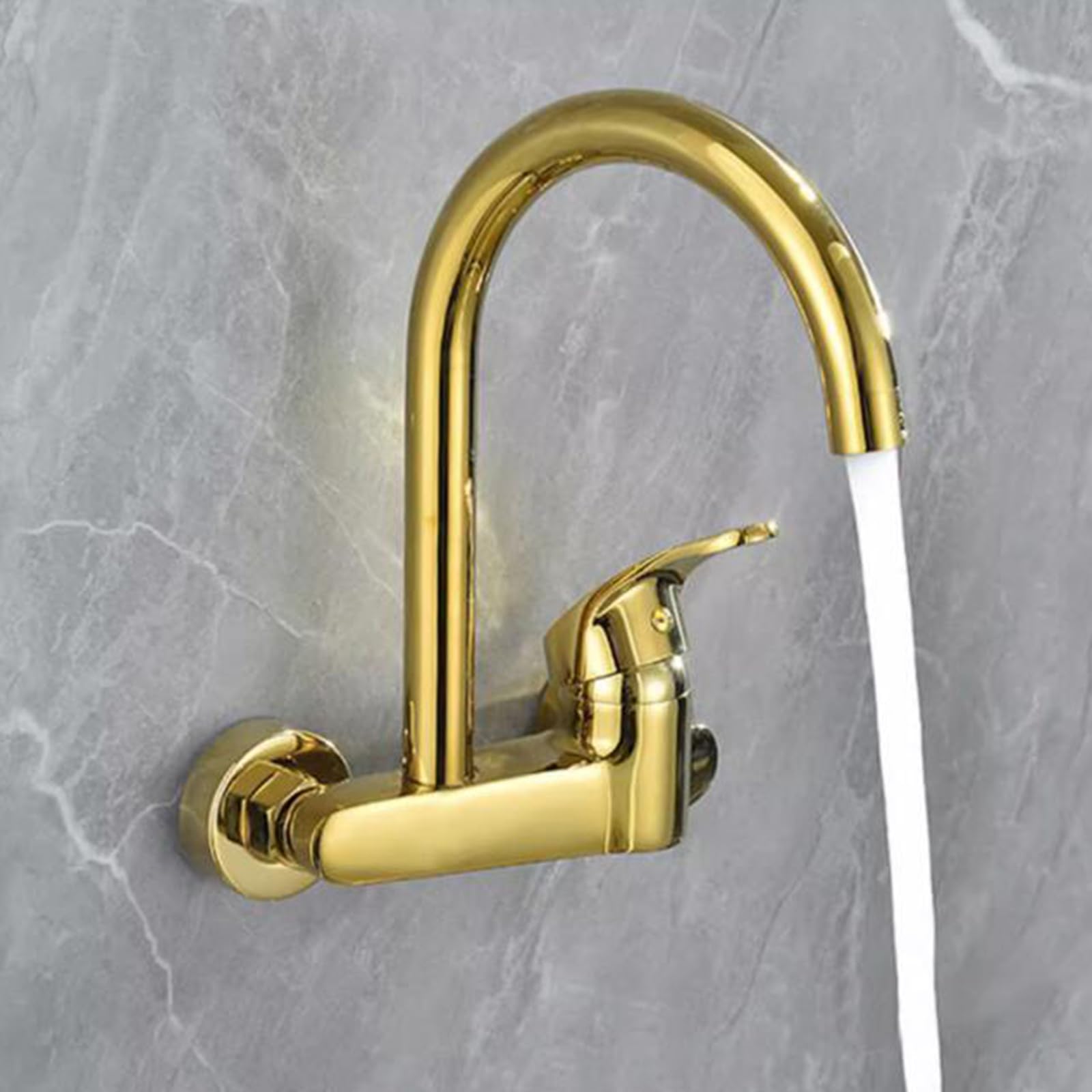 Grifo de Cocina de Pared Latón Giratorio Agua Fría y Caliente Monomando Grifo Cocina Pared Dorado-Oro