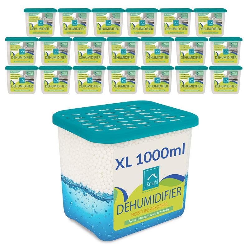 KNIGHT 1000ml 20 Pack Dehumidifier - 1L Moisture Absorber, Long Lasting 90 Days Dehumidifier, Prevents Mould and Condensation caused by Humidity in Home, Kitchen, Caravan & Garage - Patent Design
