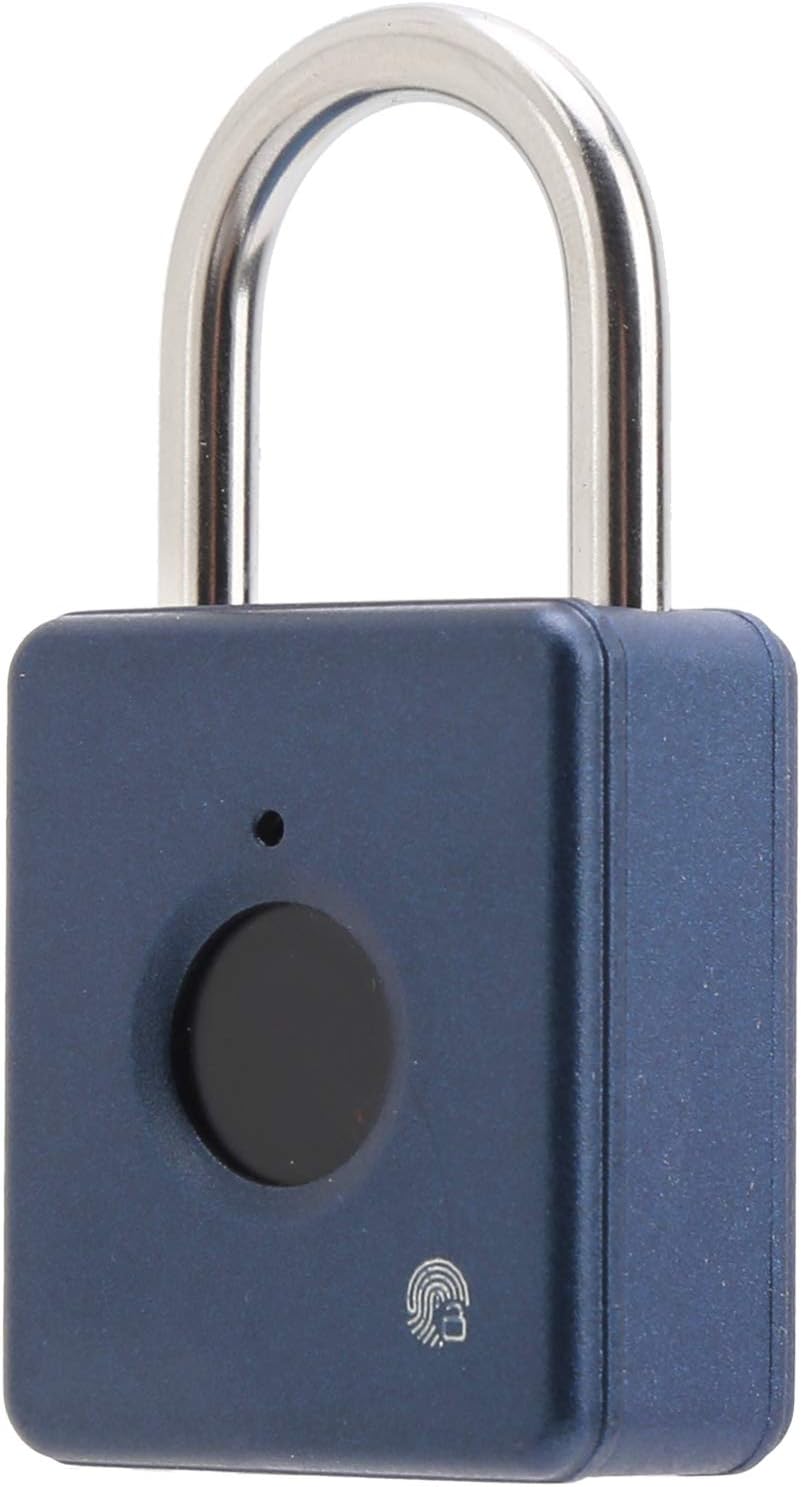 スマート南京錠 持ち運びに便利 指紋南京錠 指紋ロック 旅行 青 付与
