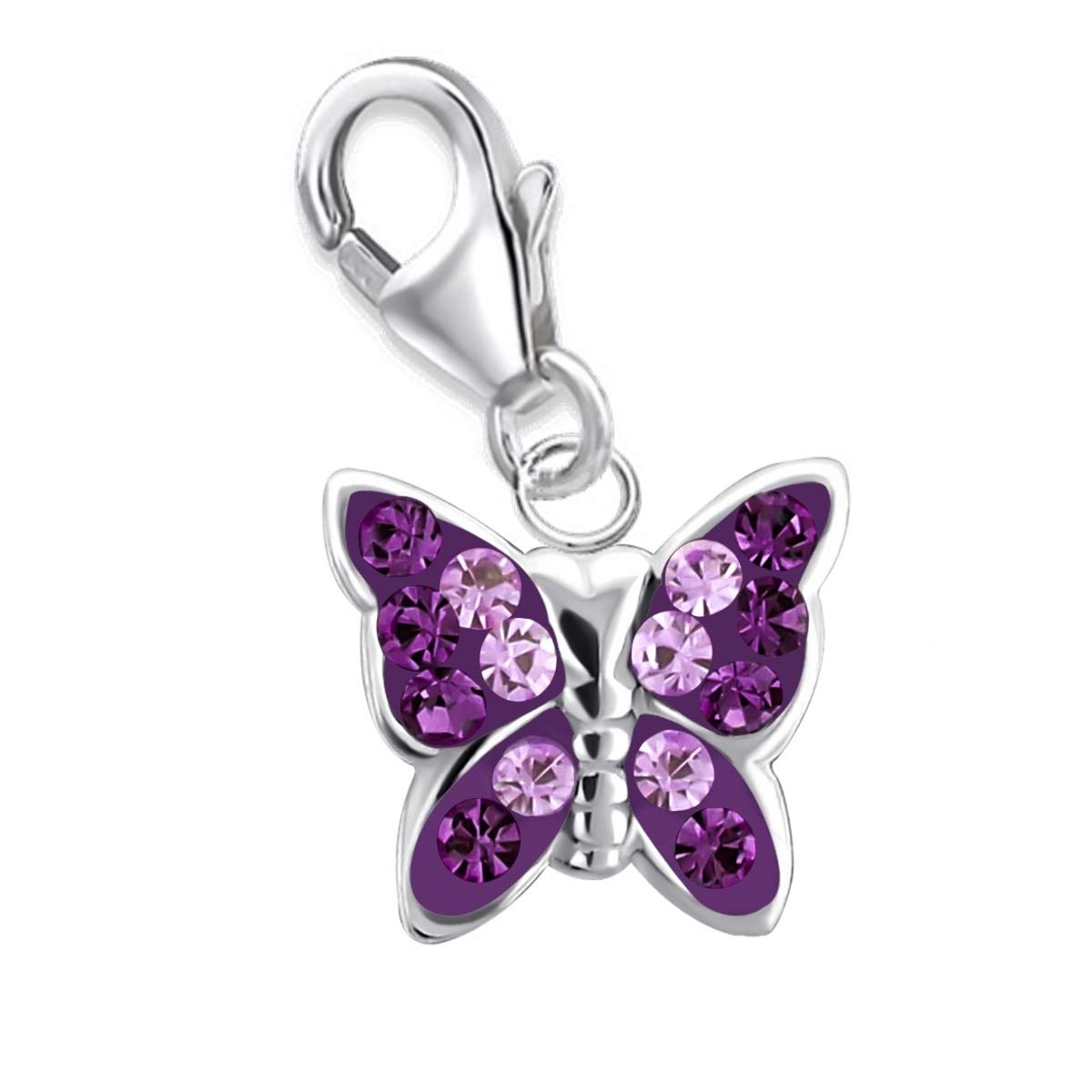 Goldene Hufeisen GH* Kids Petite breloque papillon en cristal améthyste violette en argent 925 véritable pour filles, enfants, femmes et bébés Idée cadeau, Verre Argent sterling émail verre Argent