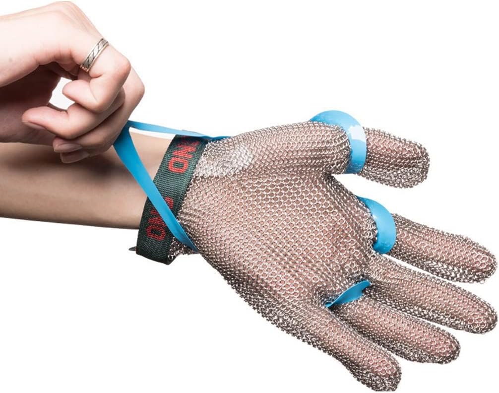 Cut Resistant Metal Gloves, Slaughterhouse Kitchen Supermarket Meat Cutting Safety Work Gloves, Black Adjustable Wristband (Size : A Pack of one/XXL)
