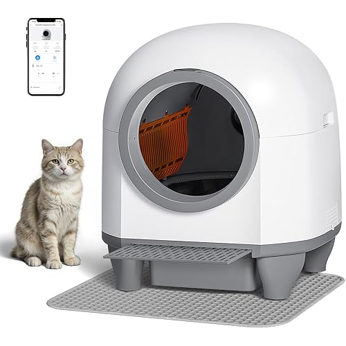 GUNJI Automatic Self-Cleaning Litter Box, 90L Large Capacity for Multiple Cats - APP Controlled with Safety Protection, Included Litter Mat & 1 Roll Garbage Bags (Gray)