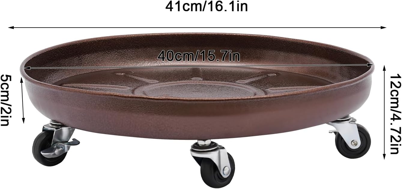 DYNAMI 2 Pack 16 inch Plant Caddy with Easy Moving Caster Wheels,Round Movable Planter Dolly Trolley Tray,Rolling Plant Stand Pot Saucer w/Brakes,for Indoor Outdoor Round Flower Pot (Bronze)