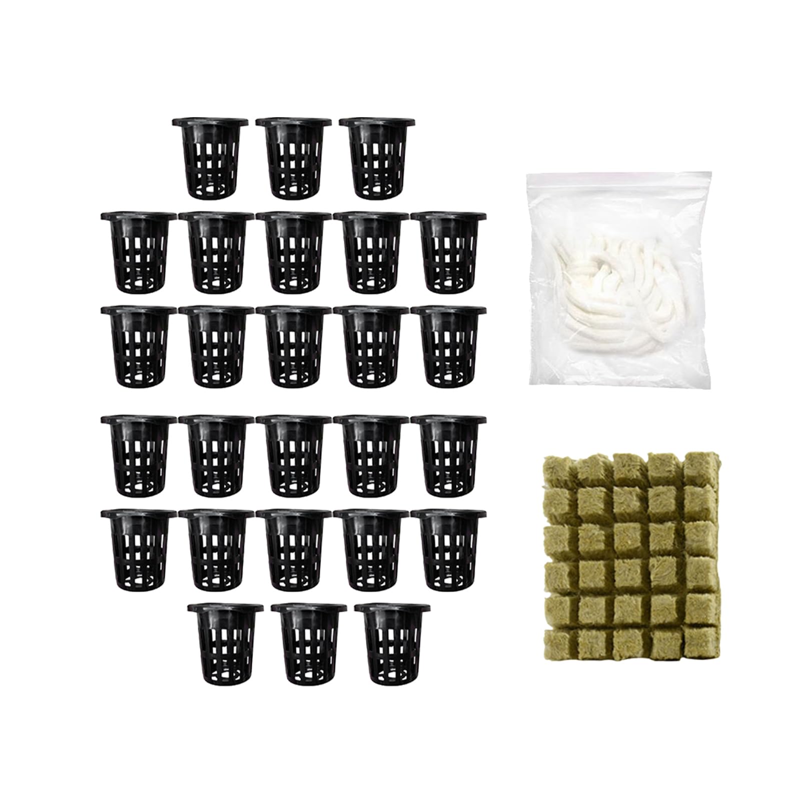 Kostki do uprawy roślin z wełny， Akcesoria do szkółek oddychające Zestaw hydroponiczny DIY kubki szczelinowe Roślina(Black 50pcs)