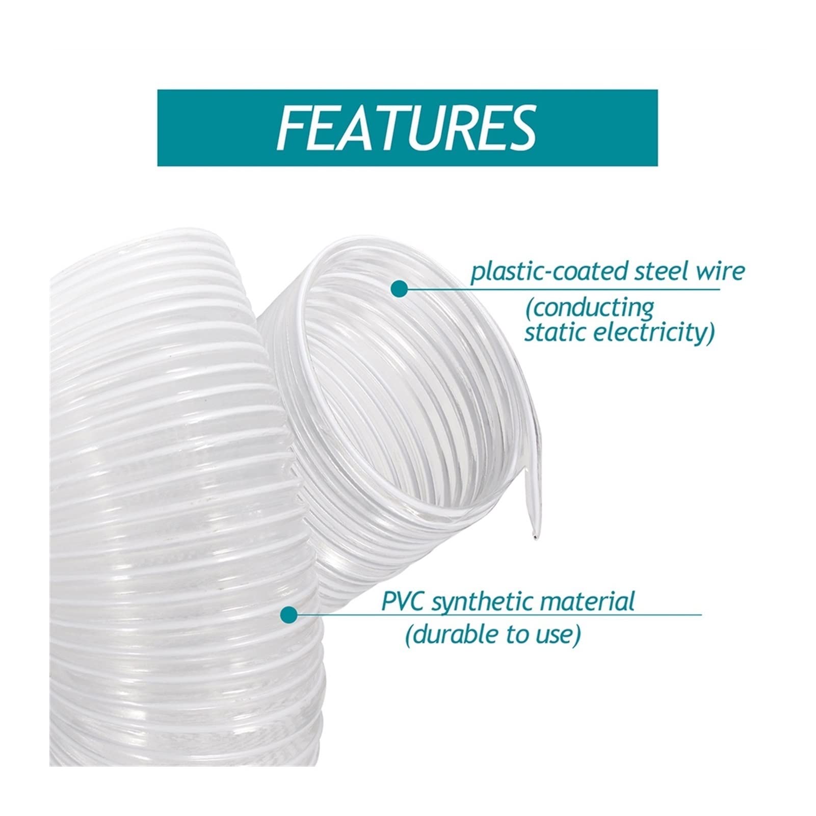 Abluftschlauch 2M/78,7 Zoll PVC-Schlauch Weißer Schlauch Haushaltsbelüftung Kunststoff-Teleskop-Inline-Ventilator-Staubabluftauslass Lüftungsschlauch (Size : Dia.12.5CM/4.9IN)