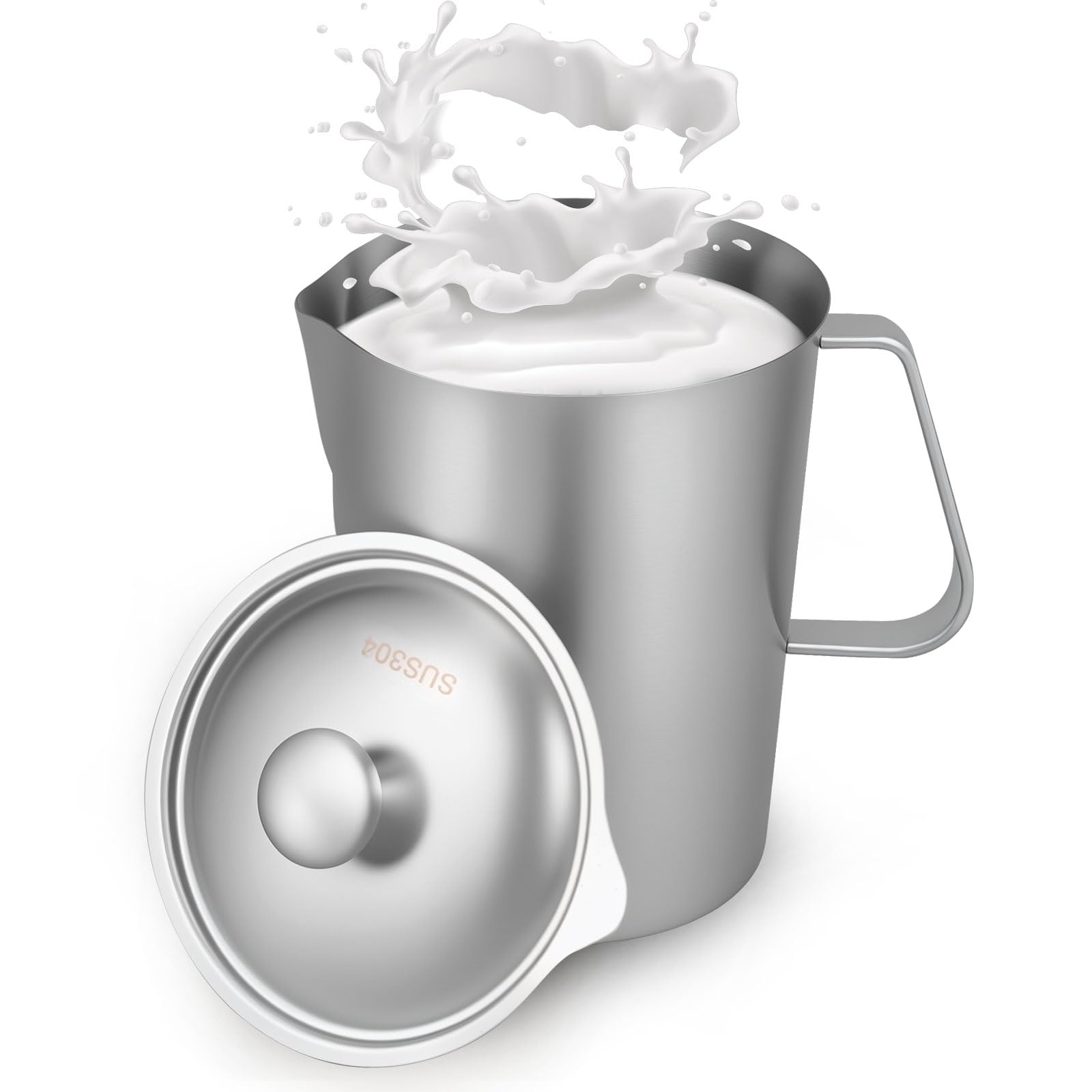 500ml Milchkännchen mit Feiner Graduierung Deckel Messbecher Edelstahl Milk Pitcher Milchkanne Edelstahl für Zuhause Küche Restaurant Bar Café Treffpunkt (500ml)