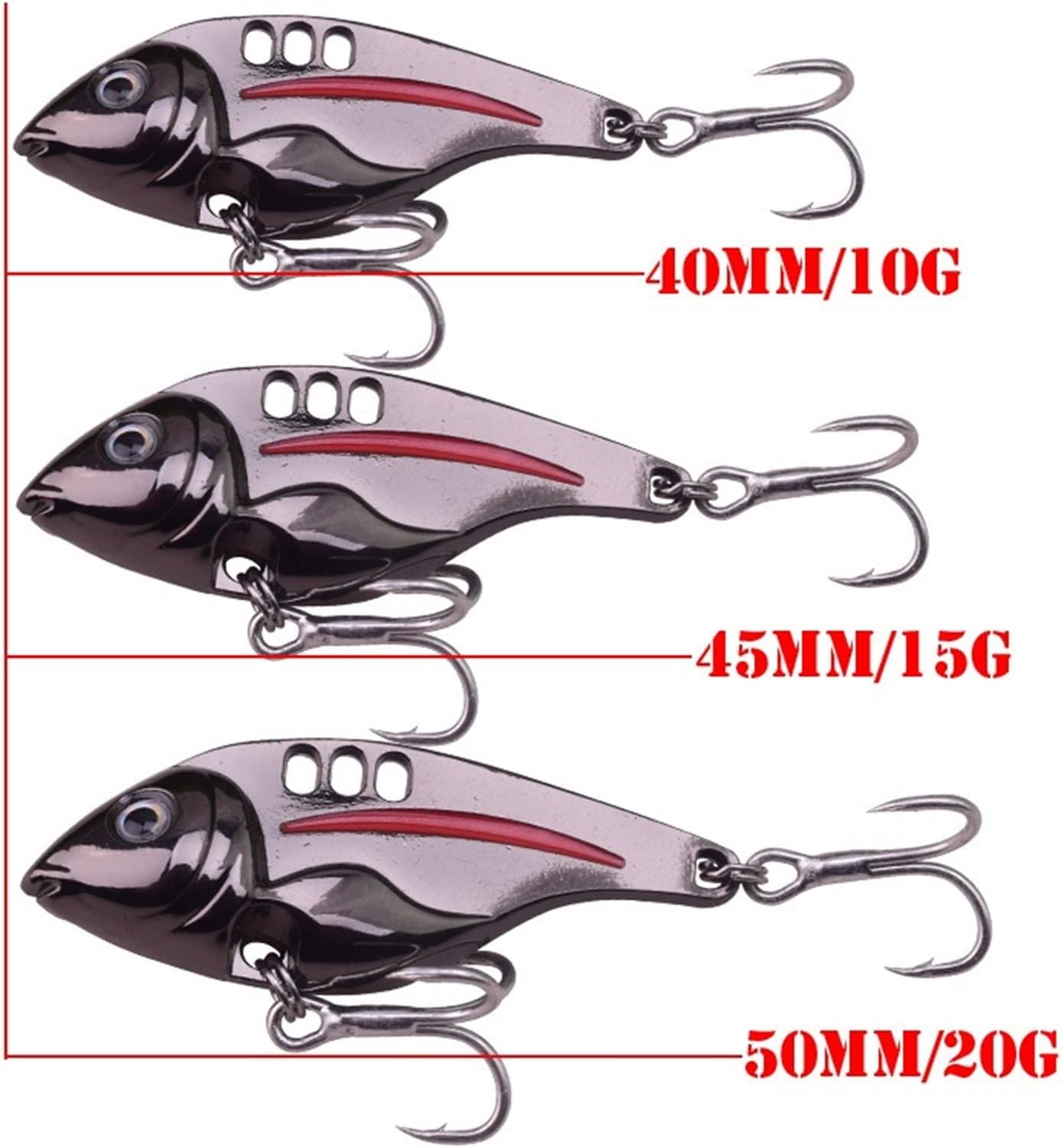 10Pcs 10g 15g 20g Metal VIB Fishing Lure with Treble Hook Adjustable Vibration Spoon Crankbait Sinking Wobblers Winter Artificial Hard Bait for Bass Trout Perch Carp