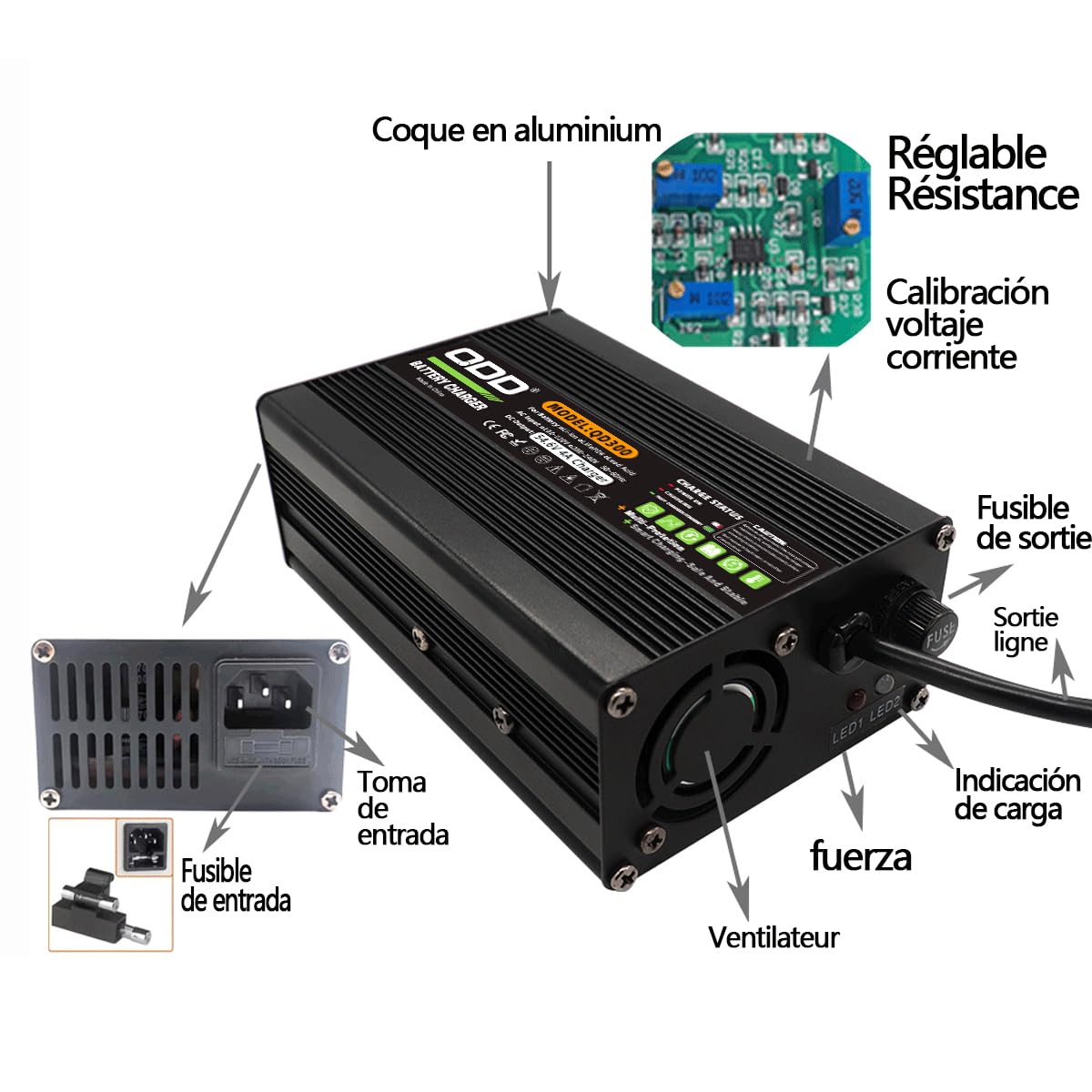 Chargeur 54.6V 4A pour vélo électrique 48V, 13S 48V Li-ION batterie
