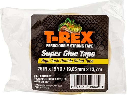 T-Rex Cinta superadhesiva de doble cara 075 x 15 yardas transparente 1 paquete 287704