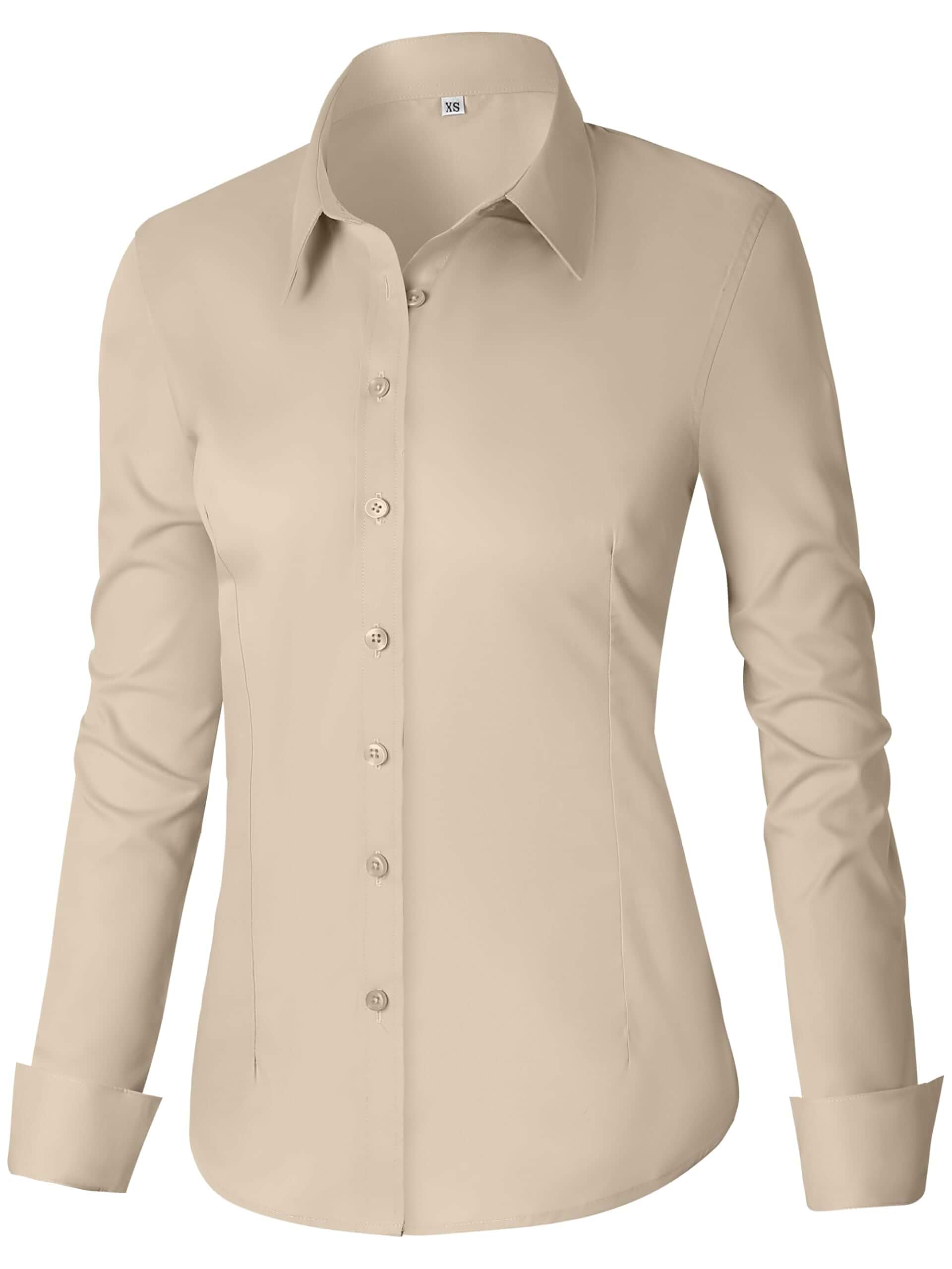 CUNLIN Womens Cotton Button Down Shirts for Women Fitted Long Sleeve Formal Dress Shirt Work Blouses Tops
