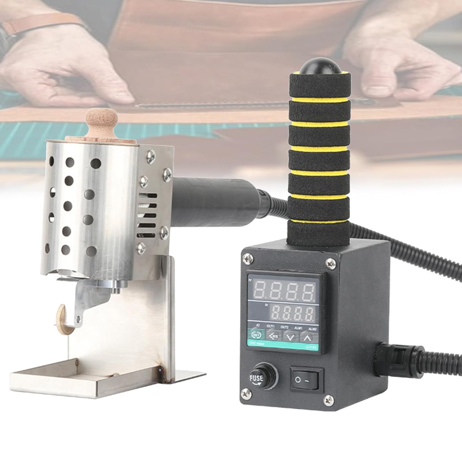 150W Hot Melt Glue Roller Dispenser, Commercial Gluing Machine with 50ml Tank for Fabric Packaging Leather Bonding, Adjustable Temp (3mm)