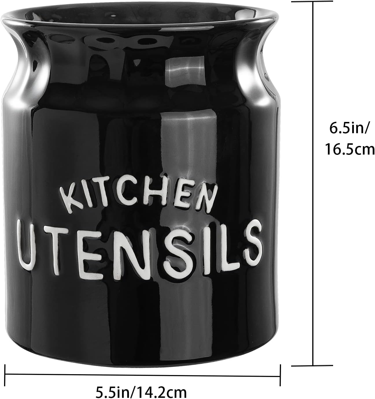 Utensil Holder, Ceramic Farmhouse Kitchen Utensil Holder for Countertop, 6.5" Large Cooking Utensil Crock for Kitchen Counter, Black