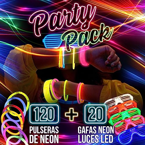 Lote 120 Pulseras NEON Luces + 20 Gafas de colores LED - Decoración Atrezo Gafas Luminosas Photocall Luces LED Baratas Fiestas Bodas Fiestas Celebraciones