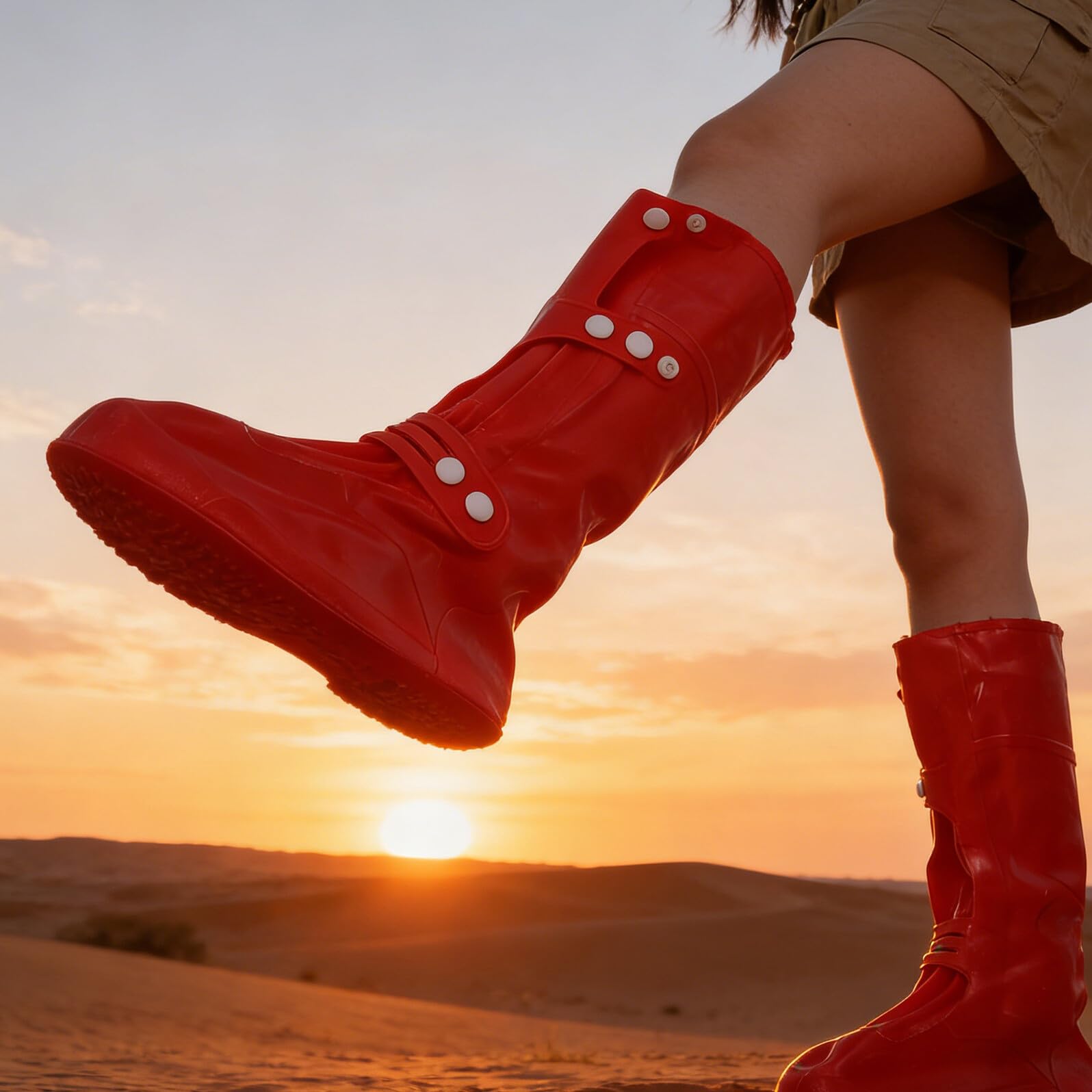 Cabilock Guêtres de Randonnée Imperméables Anti-Sable, Longues Haute Protection en Tissu Résistant, Taille 38-39 Rouge Vif, Couvre-Chaussures Désert pour Camping, Chasse et Trek en Plein