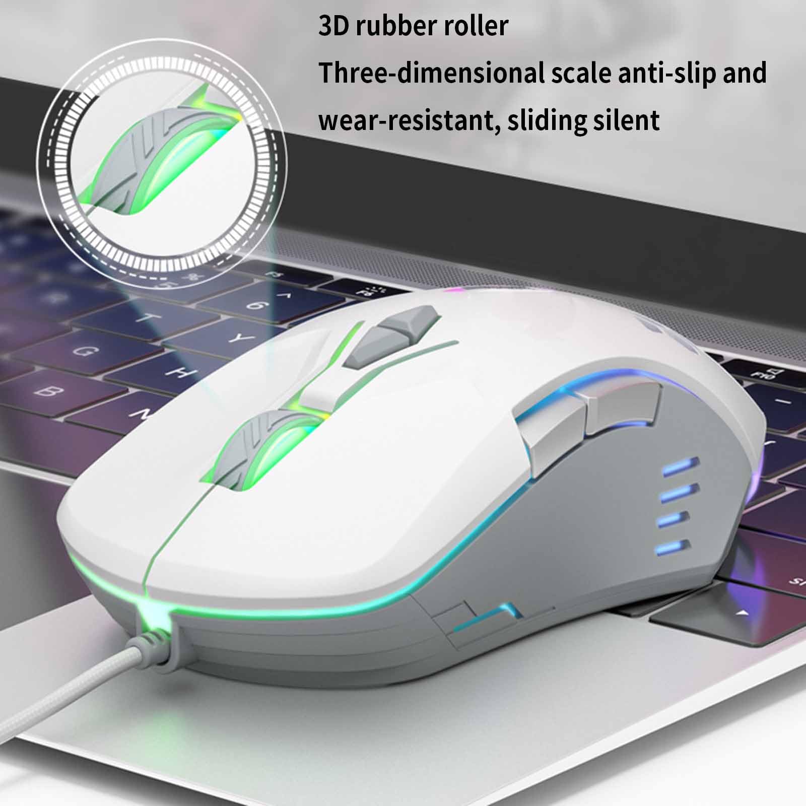 JUSHZ Mouse Usb Cablato Ergonomico Leggero Portatile Scorrimento A 4 Vie Tasti Programmabili Touch Scroll Ottico Cablato Macro 7 Pulsanti (12.5x7.6x4.1cm,White)