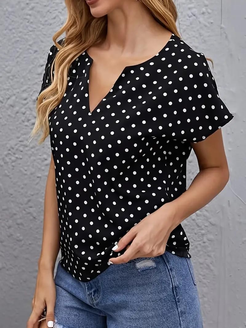 white blouse with black dots