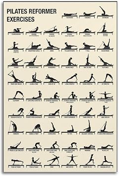 AMZPOSTERLN Vintage Reformer Pilates Poster Yoga Exercises Gym Workout Canvas Wall Art Aesthetic Decorative Painting Living Roomstyle 16x24inch40x60cm