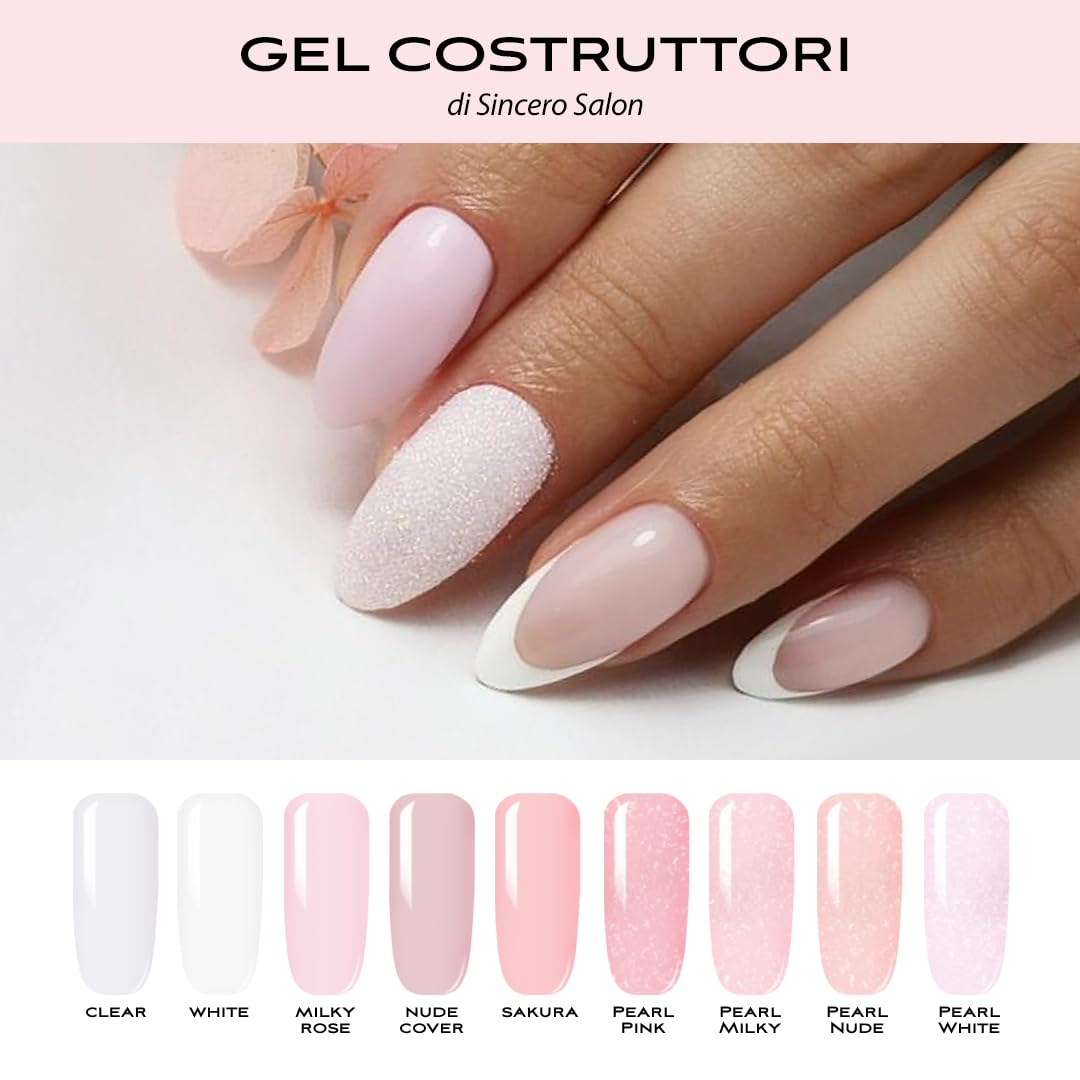 Sincero Salon - Gel Costruttore per Unghie Alta Denista - White - senza TPO - Autolivellante - Non Acido Builder Gel Ricostruzione Unghie Professionale - UV LED - 15ml