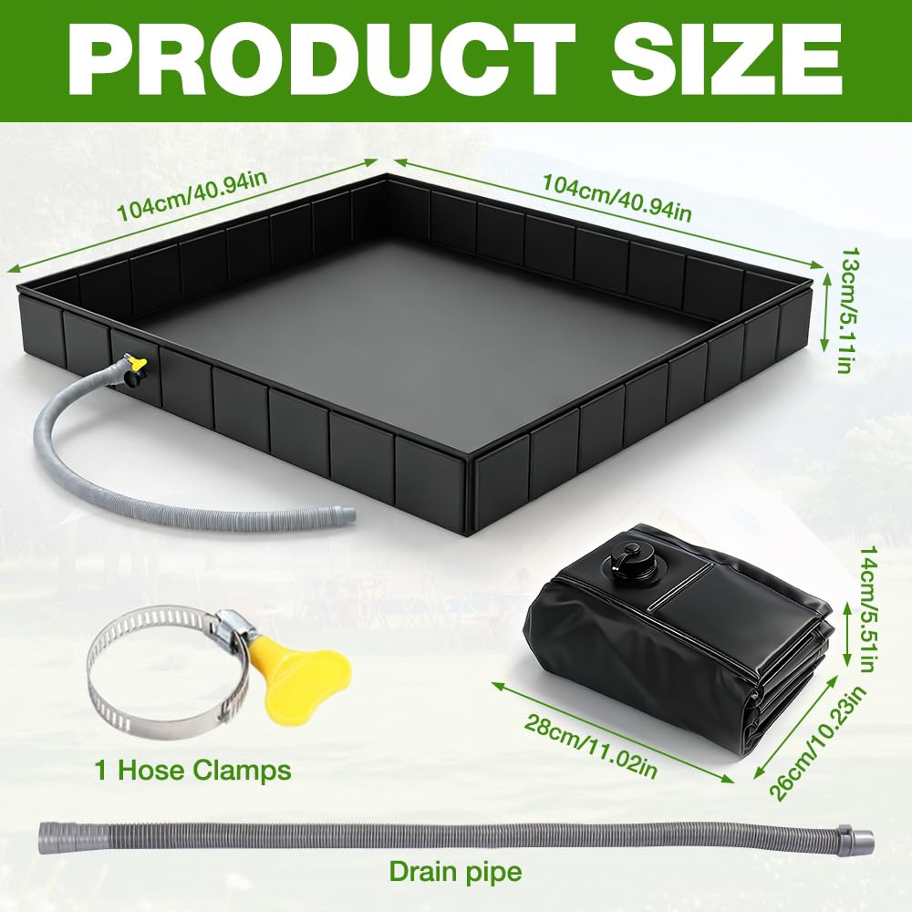 Base de Douche Pliable, 2 en 1 Receveur de Douche Portable Avec 1 Mètre Tuyau de Vidange, Base de Douche de Camping pour Laver Les Animaux, Le Camping et Les Voyages (104 x 104 x 13 cm)