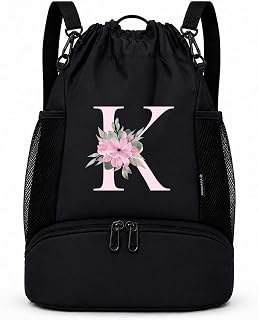 Vavabox Initial Drawstring Backpack with Shoe Compartment for Girls (K)