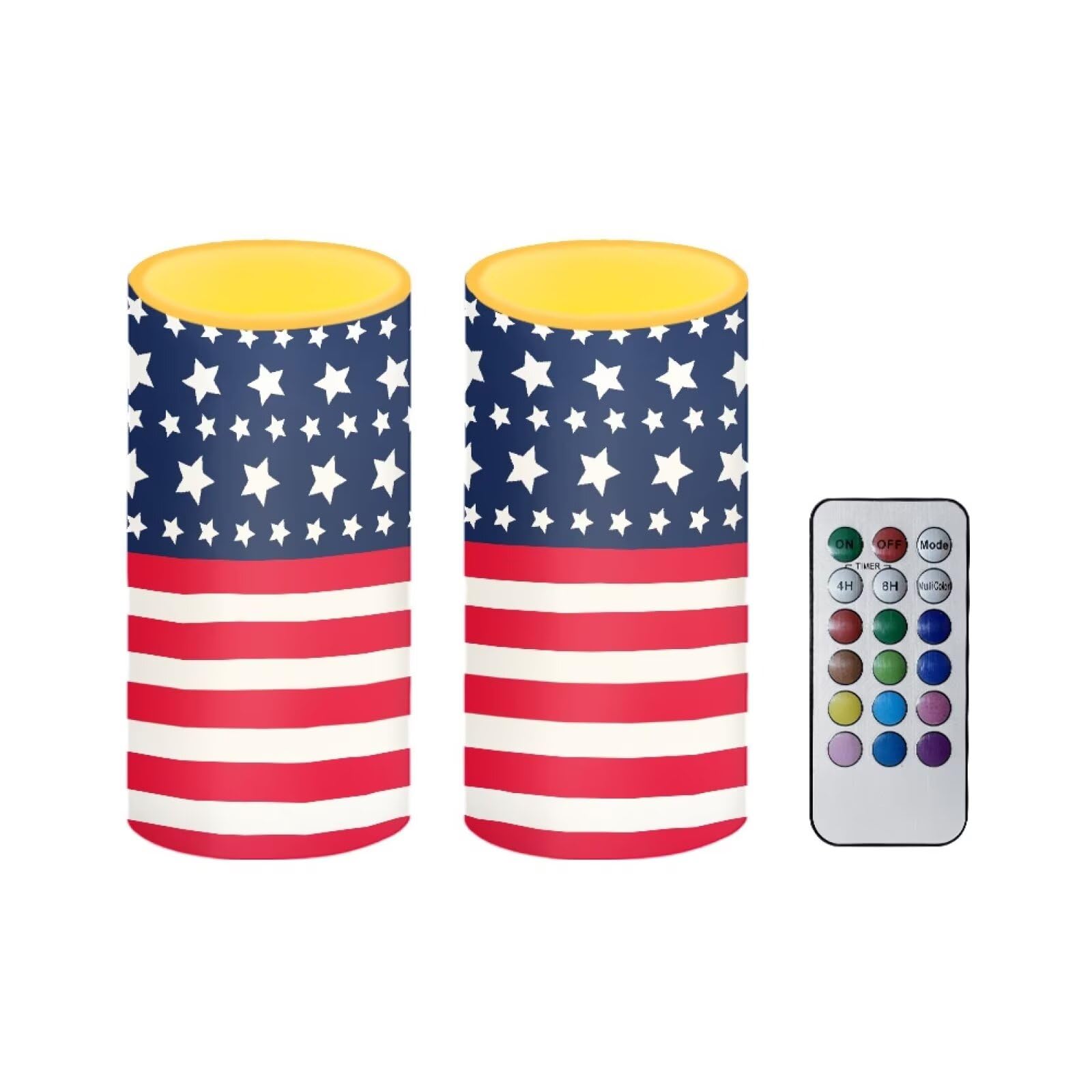 Merkmak American Flag Flameless Candles Battery Operated LED Candles with Color Changing Timer Remote Control Plastic Pillar Flameless Lights for 4th