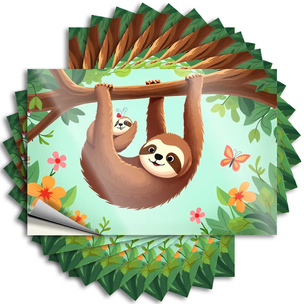Emo Room Decor Sticker Helmet | Tree Sloths in A Colorful Jungle Western Items Sticker Pack(12X18CM)