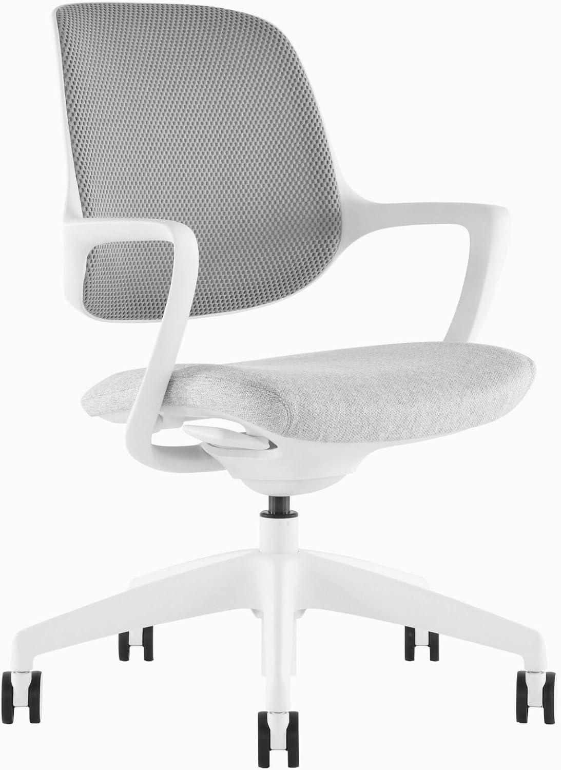 Desky Evoque Low Back Office Chair, Ergonomic Armless Swivel Desk Chair with Padded Seat, Adjustable Height & Wheels, Compact Chair for Study, Office, or Home Workspace (White)